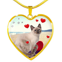 Cute Tonkinese Cat Print Heart Pendant Luxury Necklace-Free Shipping - Deruj.com