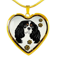 Cavalier King Charles Spaniel Dog Print Heart Charm Necklaces-Free Shipping - Deruj.com