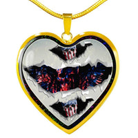 American Flag Skull Print Heart Charm Necklaces-Free Shipping - Deruj.com