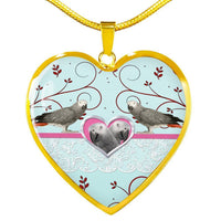 Cute African Grey Parrot Print Heart Pendant Luxury Necklace-Free Shipping - Deruj.com