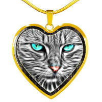 Blue Eyes Cat Print Heart Charm Necklaces-Free Shipping - Deruj.com