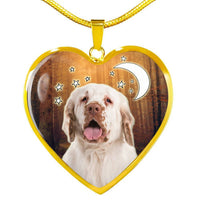 Clumber Spaniel Print Heart Pendant Luxury Necklace-Free Shipping - Deruj.com