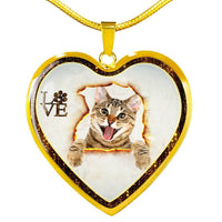 Lovely Bengal Cat Print Heart Charm Necklaces-Free Shipping - Deruj.com
