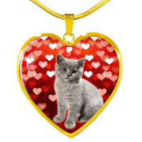 British Shorthair Print Heart Pendant Luxury Necklace-Free Shipping - Deruj.com