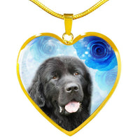 Newfoundland Dog Print Heart Pendant Luxury Necklace-Free Shipping - Deruj.com