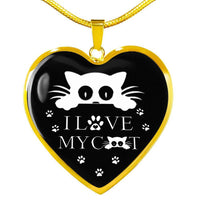 " I Love My Cat" Print Heart Pendant Luxury Necklace-Free Shipping - Deruj.com