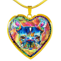 Colorful French Bulldog Print Heart Charm Necklaces-Free Shipping - Deruj.com