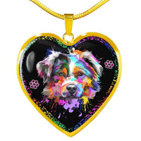 Australian Shepherd Dog Print Heart Charm Necklaces-Free Shipping - Deruj.com