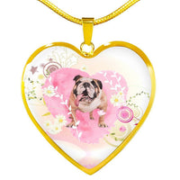 Bulldog Print Heart Charm Luxury Necklace-Free Shipping - Deruj.com