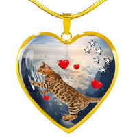 California Spangled Cat Print Heart Pendant Luxury Necklace-Free Shipping - Deruj.com