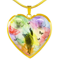 Cute Russian Blue Cat Print Heart Pendant Luxury Necklace-Free Shipping - Deruj.com
