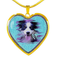 Border Collie Dog Art Print Heart Charm Necklaces-Free Shipping - Deruj.com