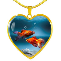 Fantail Fish Print Heart Charm Necklace-Free Shipping - Deruj.com