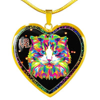 Colorful Cat Print Heart Charm Necklaces-Free Shipping - Deruj.com