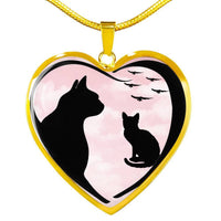 Cat Vector Art Print Heart Charm Necklaces-Free Shipping - Deruj.com