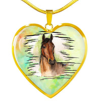 Thoroughbred Horse Art Print Heart Charm Necklaces-Free Shipping - Deruj.com
