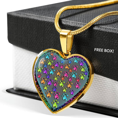 Colorful Paws Print Heart Charm Necklaces-Free Shipping - Deruj.com