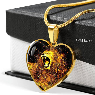 Roaring Lion Art Print Heart Charm Necklaces-Free Shipping - Deruj.com
