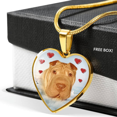 Cute Shar Pei Print Heart Pendant Luxury Necklace-Free Shipping - Deruj.com