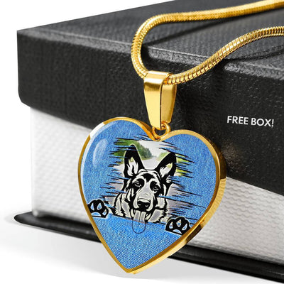 German Shepherd Dog Black Art Print Heart Charm Necklaces-Free Shipping - Deruj.com