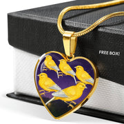 Domestic Canary Bird Print Heart Charm Necklaces-Free Shipping - Deruj.com