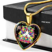 Colorful Cat Print Heart Charm Necklaces-Free Shipping - Deruj.com