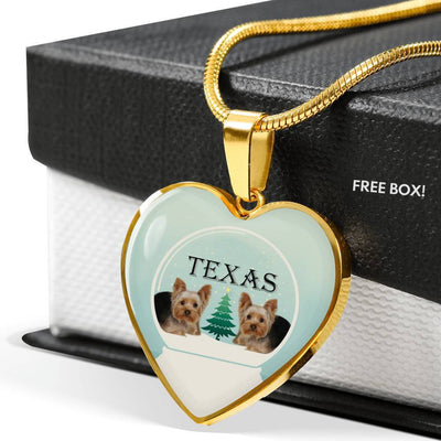 Yorkshire Terrier (Yorkie) Texas Print Heart Charm Luxury Necklace-Free Shipping - Deruj.com