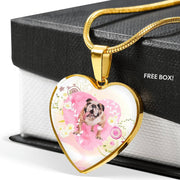 Bulldog Print Heart Charm Luxury Necklace-Free Shipping - Deruj.com