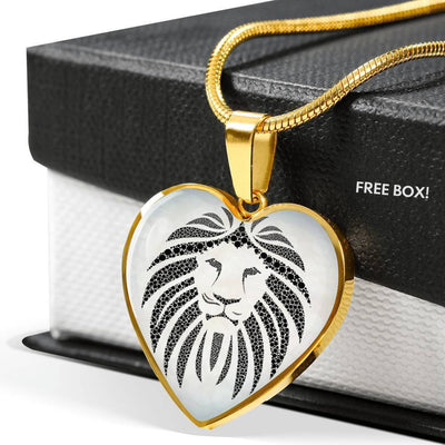 Lion Black&White Art Print Heart Charm Necklaces-Free Shipping - Deruj.com