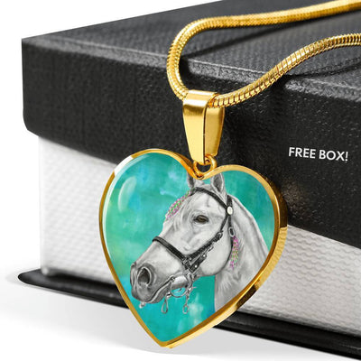 Andalusian Horse Watercolor Art Print Heart Charm Necklaces-Free Shipping - Deruj.com