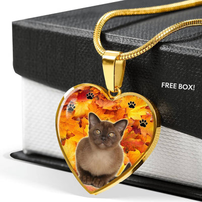 Burmese Cat Print Heart Pendant Luxury Necklace-Free Shipping - Deruj.com