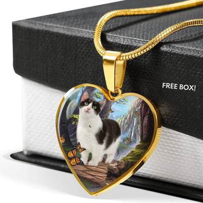 Munchkin Cat Print Heart Pendant Luxury Necklace-Free Shipping - Deruj.com