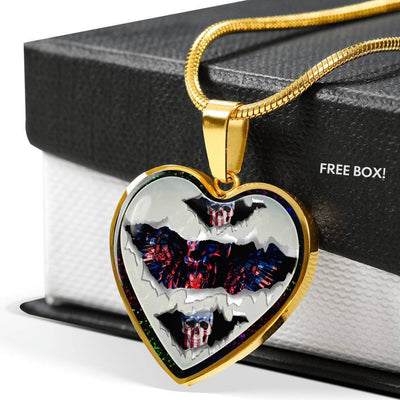 American Flag Skull Print Heart Charm Necklaces-Free Shipping - Deruj.com