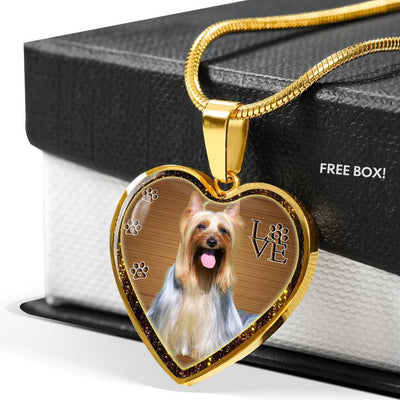 Australian Silky Terrier Dog Print Heart Charm Necklaces-Free Shipping - Deruj.com