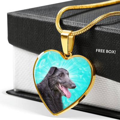 Scottish Deerhound Dog Print Heart Pendant Luxury Necklace-Free Shipping - Deruj.com