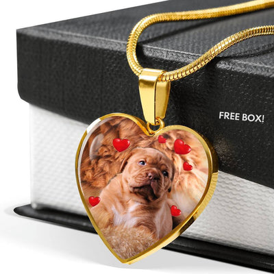 Bordeaux Mastiff Print Heart Pendant Luxury Necklace-Free Shipping - Deruj.com