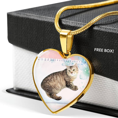 Manx Cat Print Heart Pendant Luxury Necklace-Free Shipping - Deruj.com