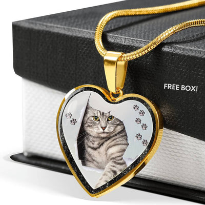 Charming Cat Art Print Heart Charm Necklaces-Free Shipping - Deruj.com