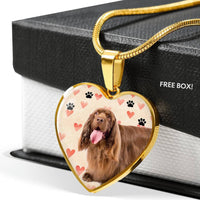 Sussex Spaniel Print Heart Pendant Luxury Necklace-Free Shipping - Deruj.com
