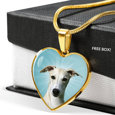 Whippet Dog Print Heart Pendant Luxury Necklace-Free Shipping - Deruj.com