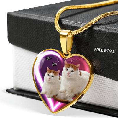 Turkish Van Cat Print Heart Charm Necklaces-Free Shipping - Deruj.com