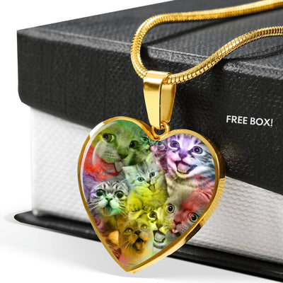 Happy Cats Print Heart Pendant Luxury Necklace-Free Shipping - Deruj.com