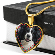 Border Collie Print Heart Charm Necklace-Free Shipping - Deruj.com