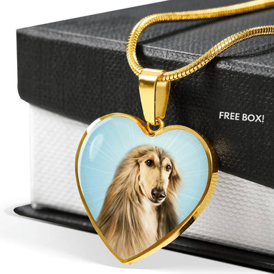 Afghan Hound Dog Print Heart Pendant Luxury Necklace-Free Shipping - Deruj.com