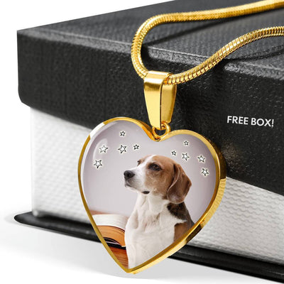 English Foxhound Print Heart Pendant Luxury Necklace-Free Shipping - Deruj.com