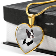 Boston Terrier Print Heart Charm Luxury Necklace -Free Shipping - Deruj.com