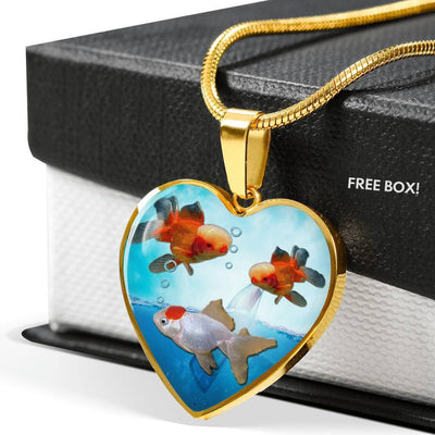 Oranda Fish Print Heart Charm Necklace-Free Shipping - Deruj.com