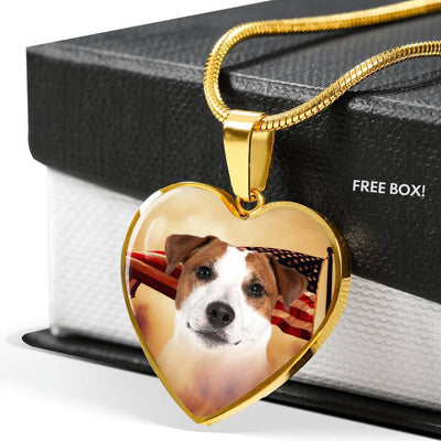 Jack Russell Terrier Print Heart Pendant Luxury Necklace-Free Shipping - Deruj.com
