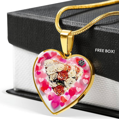 Flower Art Print Heart Charm Necklaces-Free Shipping - Deruj.com