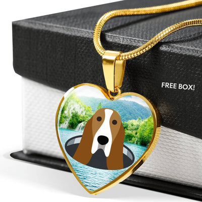 Basset Hound Dog Vector Print Heart Charm Necklaces-Free Shipping